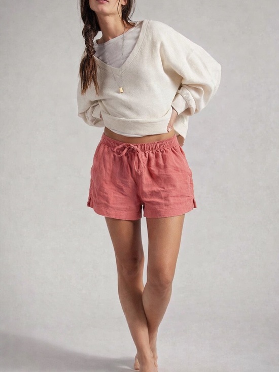 Dex Pants - #137 🌷Dex Linen-Blend Drawstring Shorts in Rose